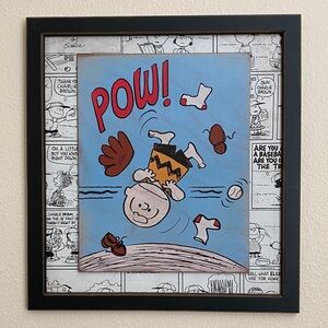 Vintage Charlie Brown Peanuts Baseball Pitcher Framed 3D Art Comics Picture POW!